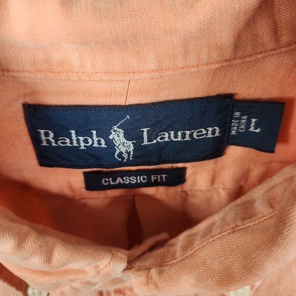 Vintage Polo Ralph Lauren Mens Classic Fit Linen/Silk Blend SS Button Up Size L - Picture 6 of 6